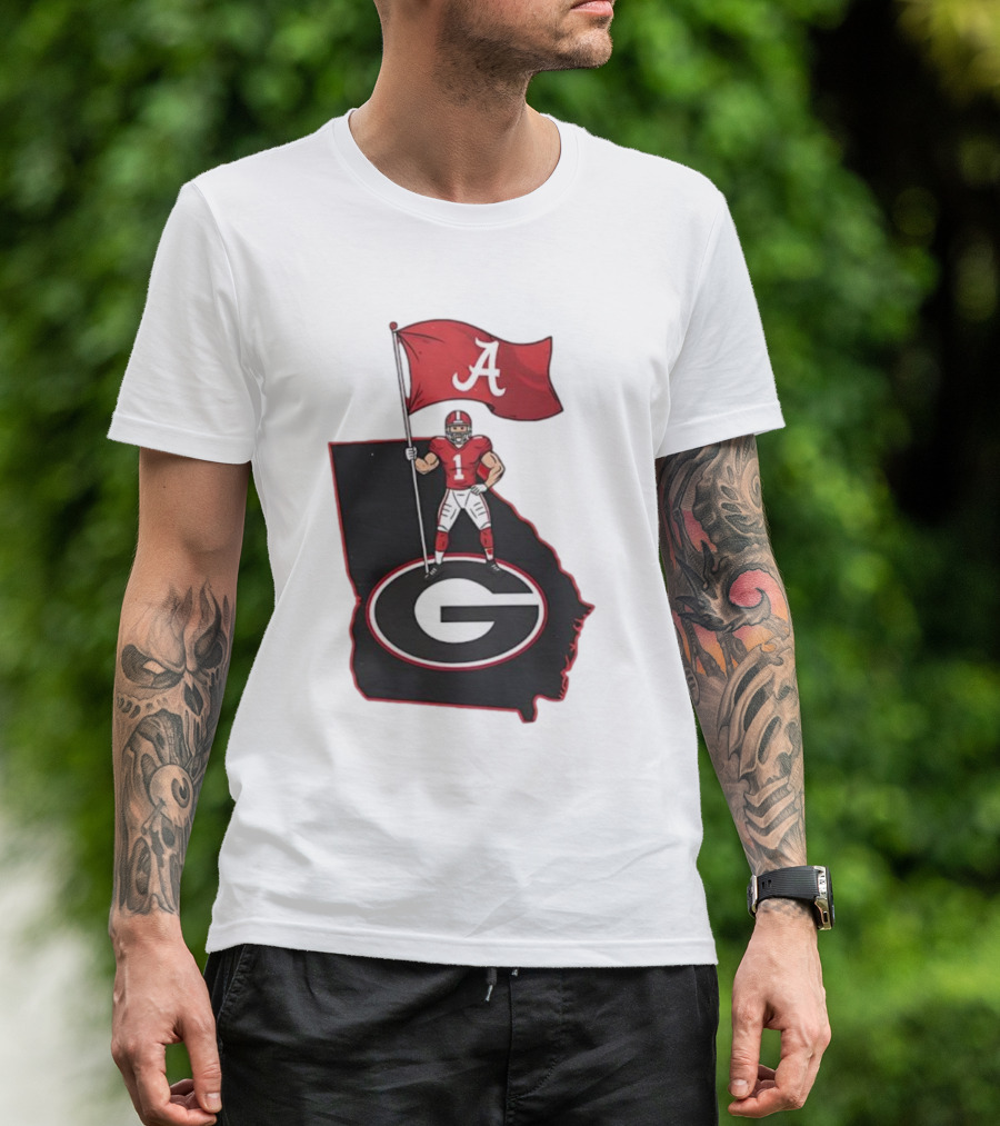 Alabama Crimson Tide Flag Over Georgia Bulldogs Map Football Rivalry T-Shirt