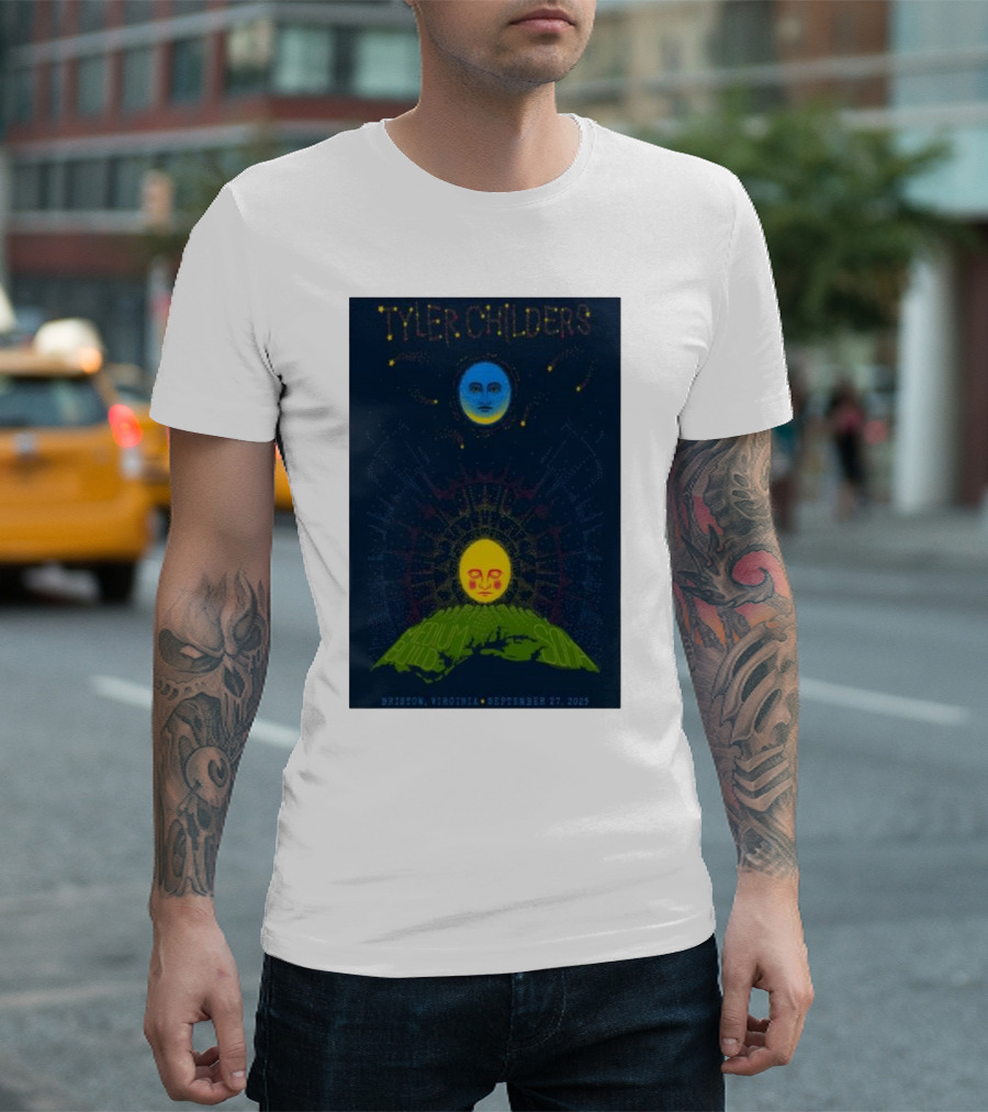 Tyler Childers Bristow Virginia September 27 2025 Medium Build Sola Blue Moon Yellow Sun T-Shirt