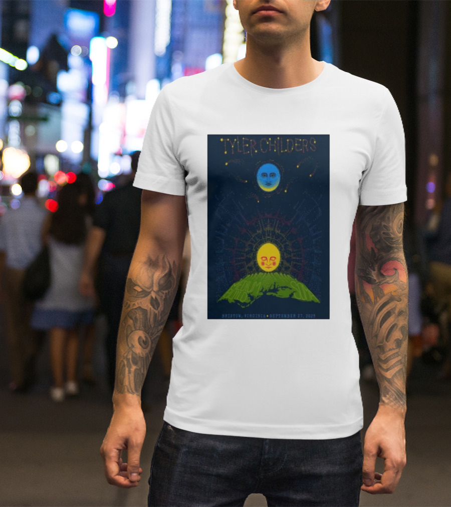 Tyler Childers Bristow Virginia September 27 2025 Medium Build Sola Blue Moon Yellow Sun T-Shirt