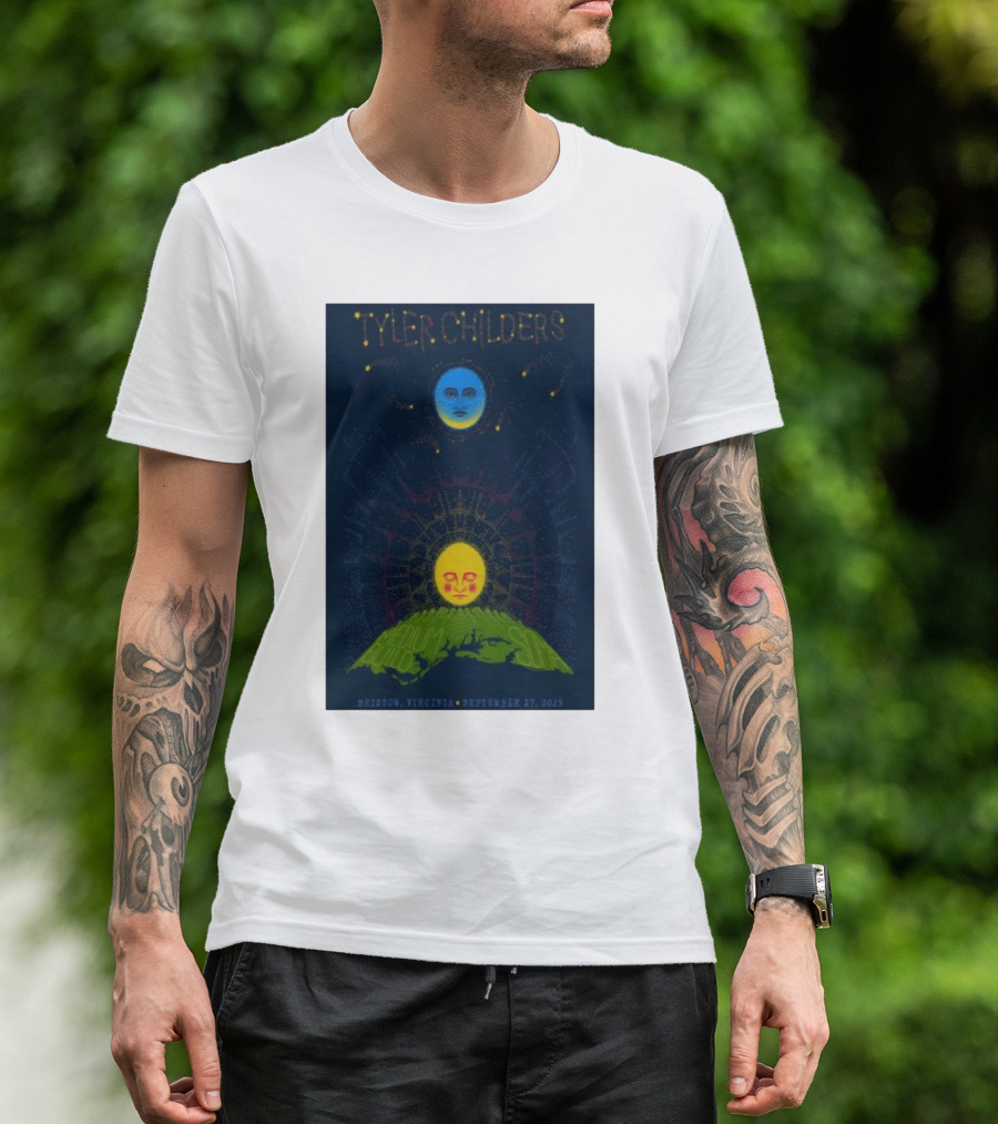 Tyler Childers Bristow Virginia September 27 2025 Medium Build Sola Blue Moon Yellow Sun T-Shirt