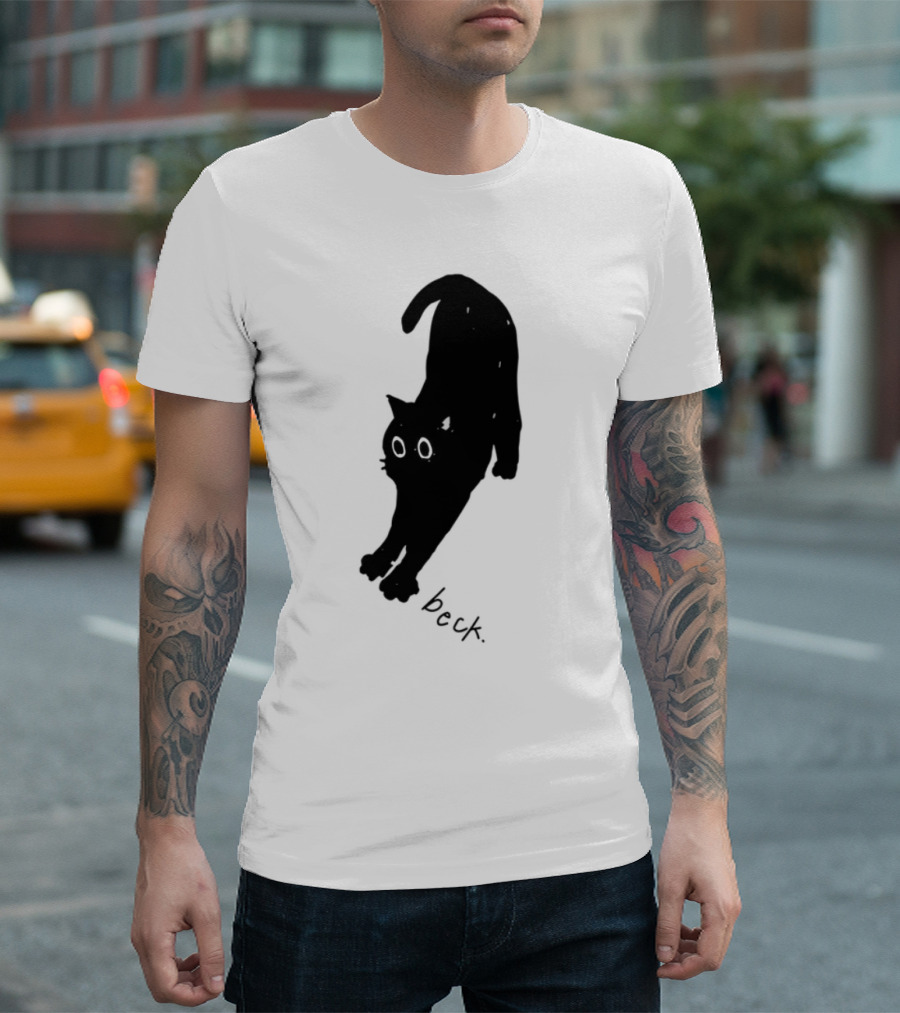Beck Stretching Cat Silhouette Black Outline T-Shirt