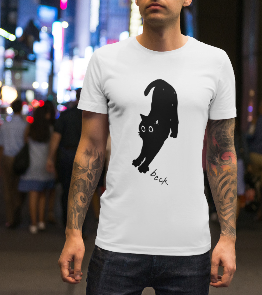 Beck Stretching Cat Silhouette Black Outline T-Shirt