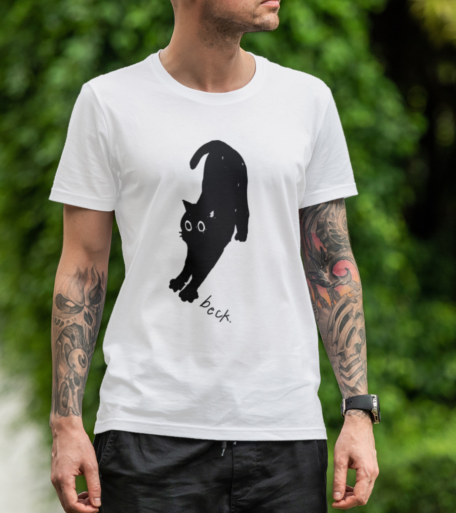 Beck Stretching Cat Silhouette Black Outline T-Shirt