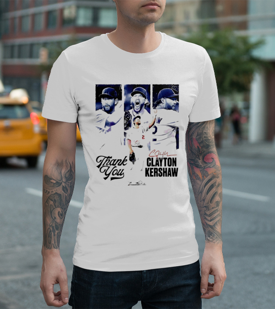Clayton Kershaw Los Angeles Dodgers Thank You Signature Cursive T-Shirt