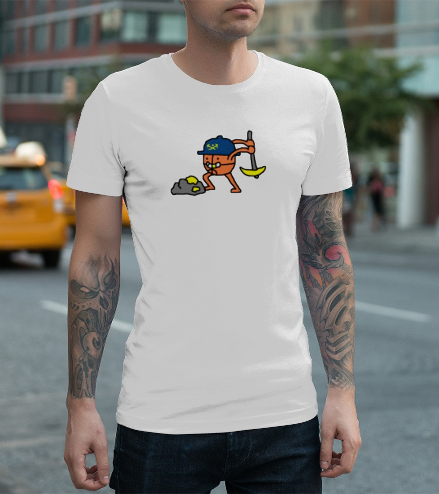 Miner Character With Pickaxe Discovering Gold Nuggets T-Shirt