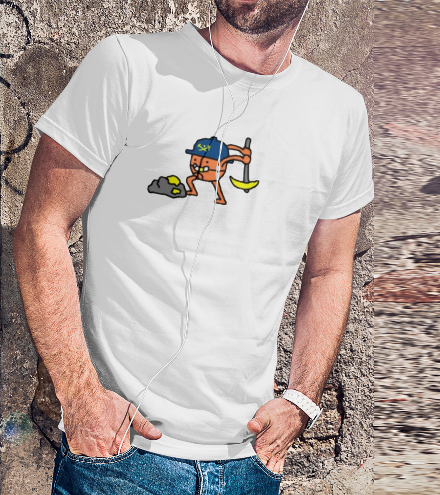 Miner Character With Pickaxe Discovering Gold Nuggets T-Shirt