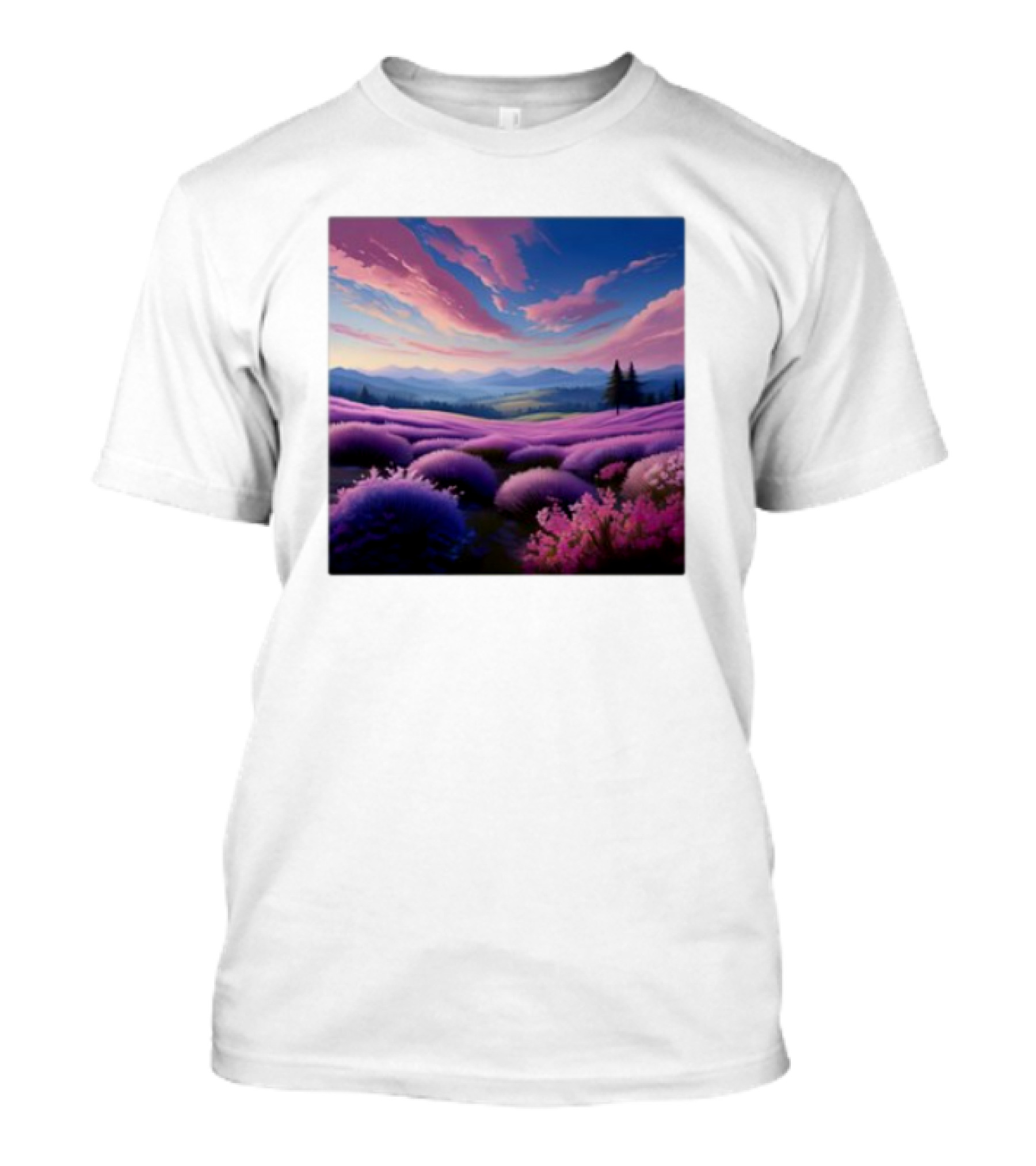 Her Radiant Bloom Lavender Sunset Landscape With Pink And Purple Sky T-Shirt