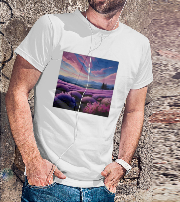 Her Radiant Bloom Lavender Sunset Landscape With Pink And Purple Sky T-Shirt