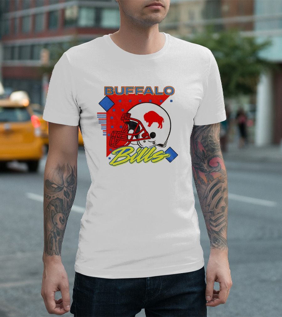 Buffalo Bills 90s Style Football Helmet Retro NFL Game Day T-Shirt
