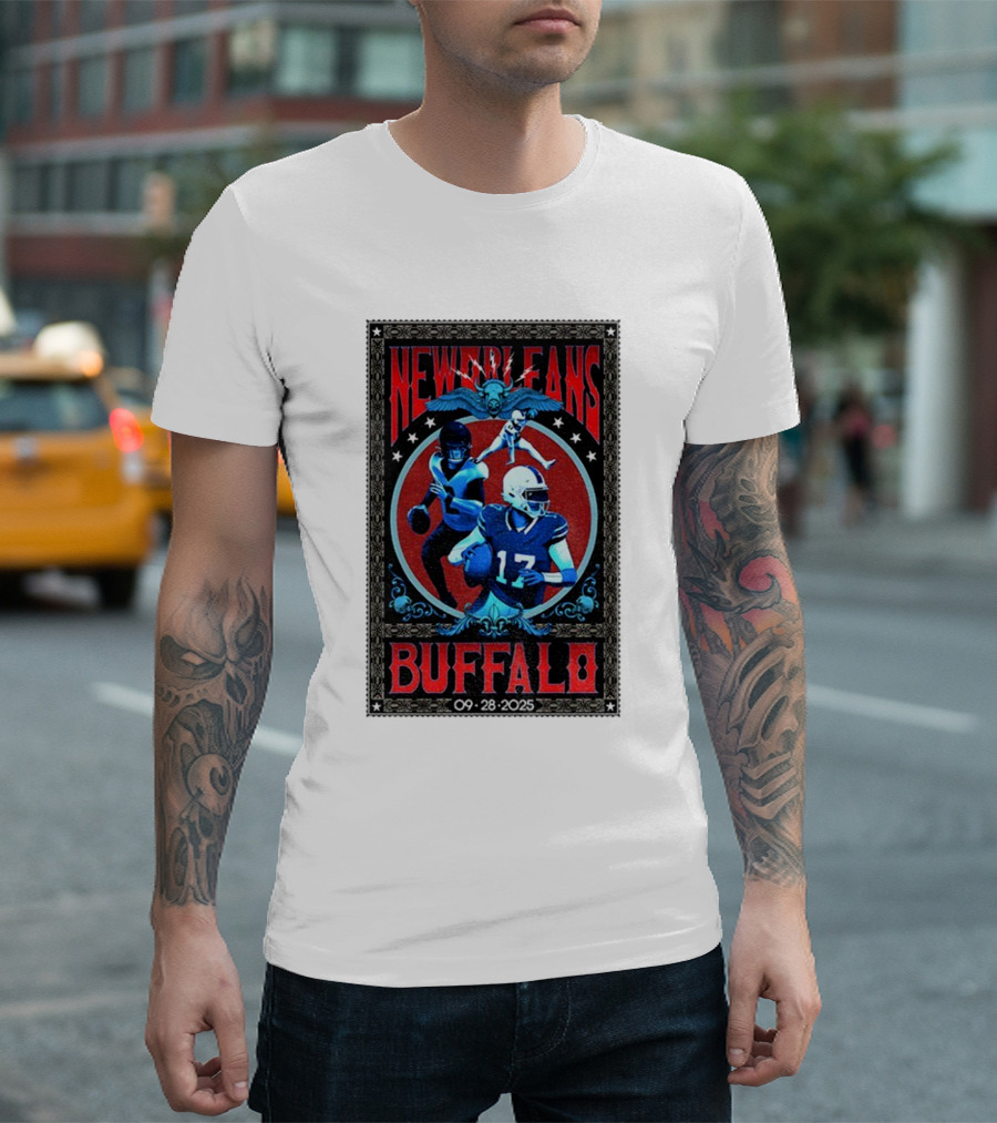 New Orleans Vs Buffalo September 28 2025 NFL Football Josh Allen Tyler Bass T-Shirt