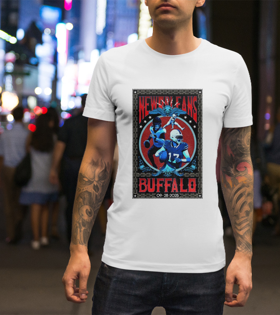 New Orleans Vs Buffalo September 28 2025 NFL Football Josh Allen Tyler Bass T-Shirt