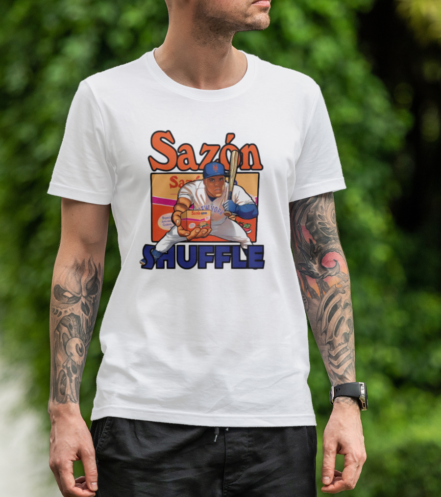New York Sazón Goya Baseball Player Shuffle T-Shirt