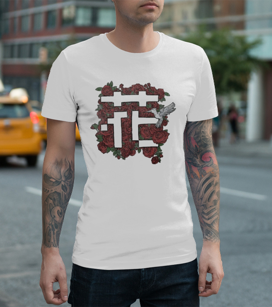 Johnny Stimson Flower Bird Roses and Hummingbird Pattern T-Shirt