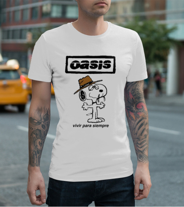 Snoopy Oasis Vivir Para Siempre Taza Café En El Desierto Icono Vintage T-Shirt