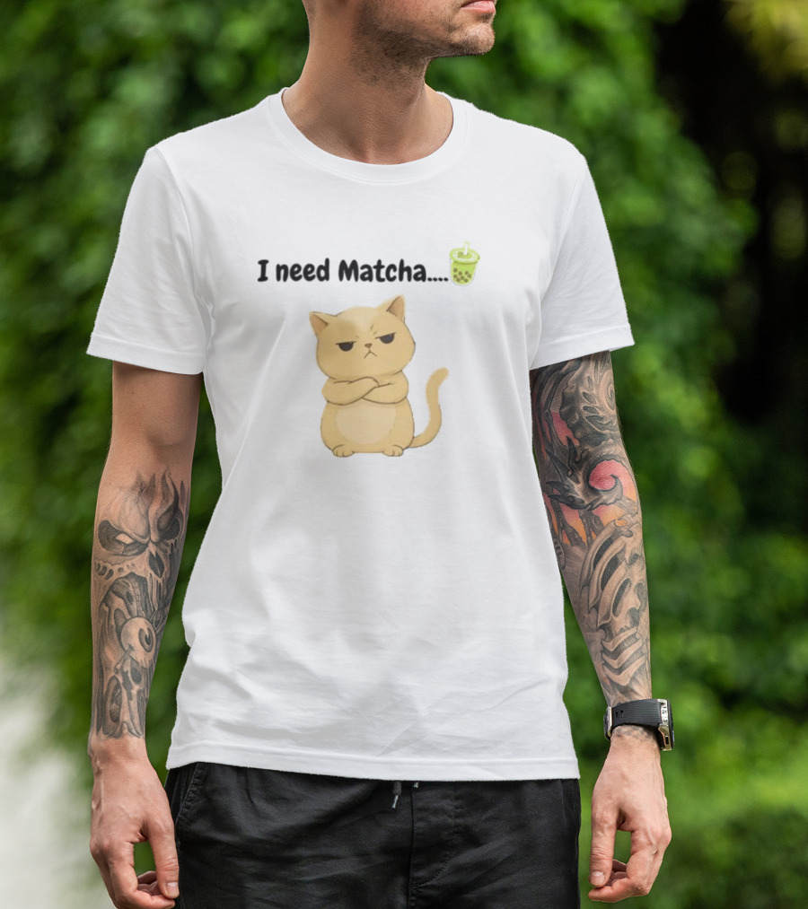 Amran I Need Matcha Grumpy Cat Boba Bubble Tea T-Shirt