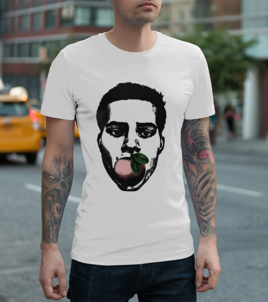 ``` Nick Wilkins Orange Face with Red Apple and Leaves ``` T-Shirt