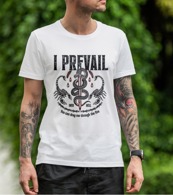 I Prevail Into Hell Through The Fire Serpent Caduceus Design T-Shirt