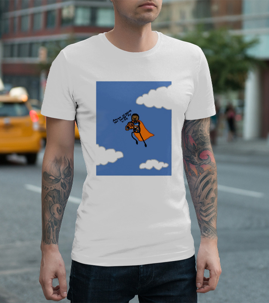 Aaron Wiggins You Saved My Life Superhero Drawing Floating In Clouds T-Shirt