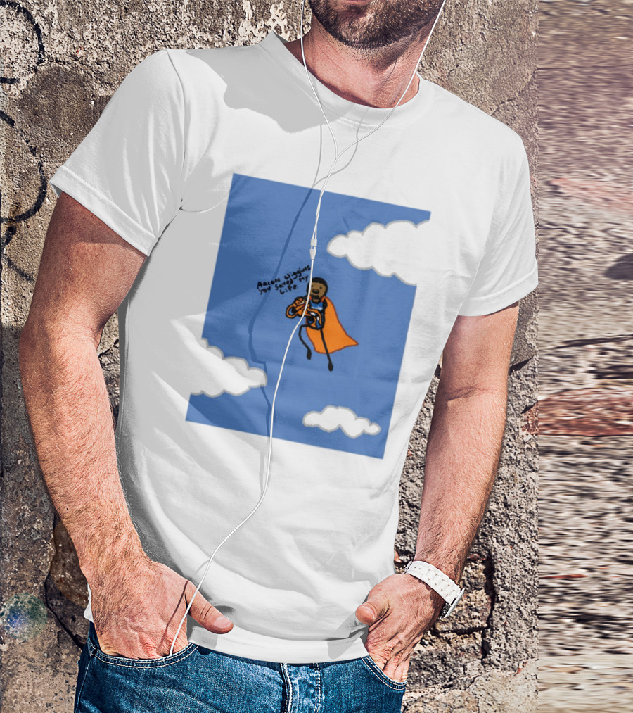 Aaron Wiggins You Saved My Life Superhero Drawing Floating In Clouds T-Shirt