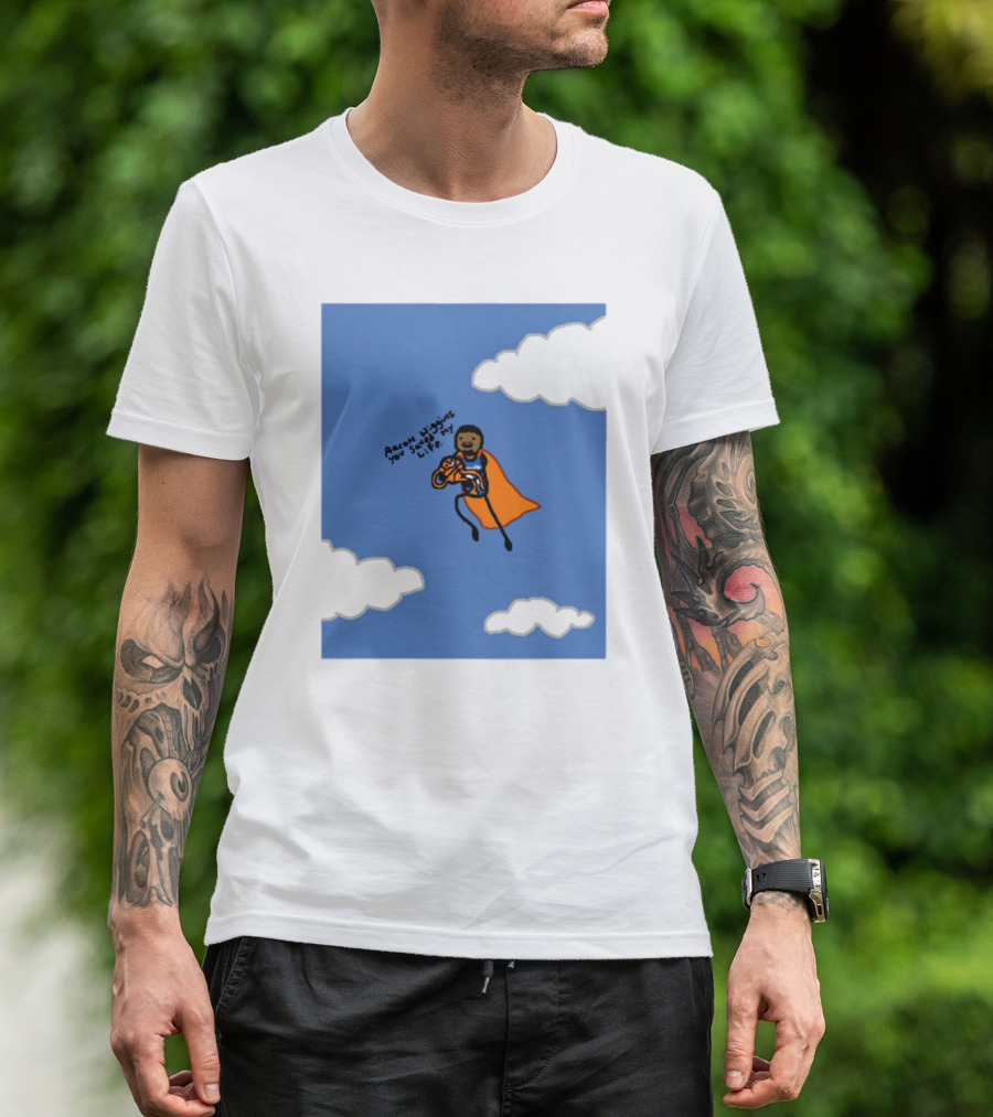 Aaron Wiggins You Saved My Life Superhero Drawing Floating In Clouds T-Shirt