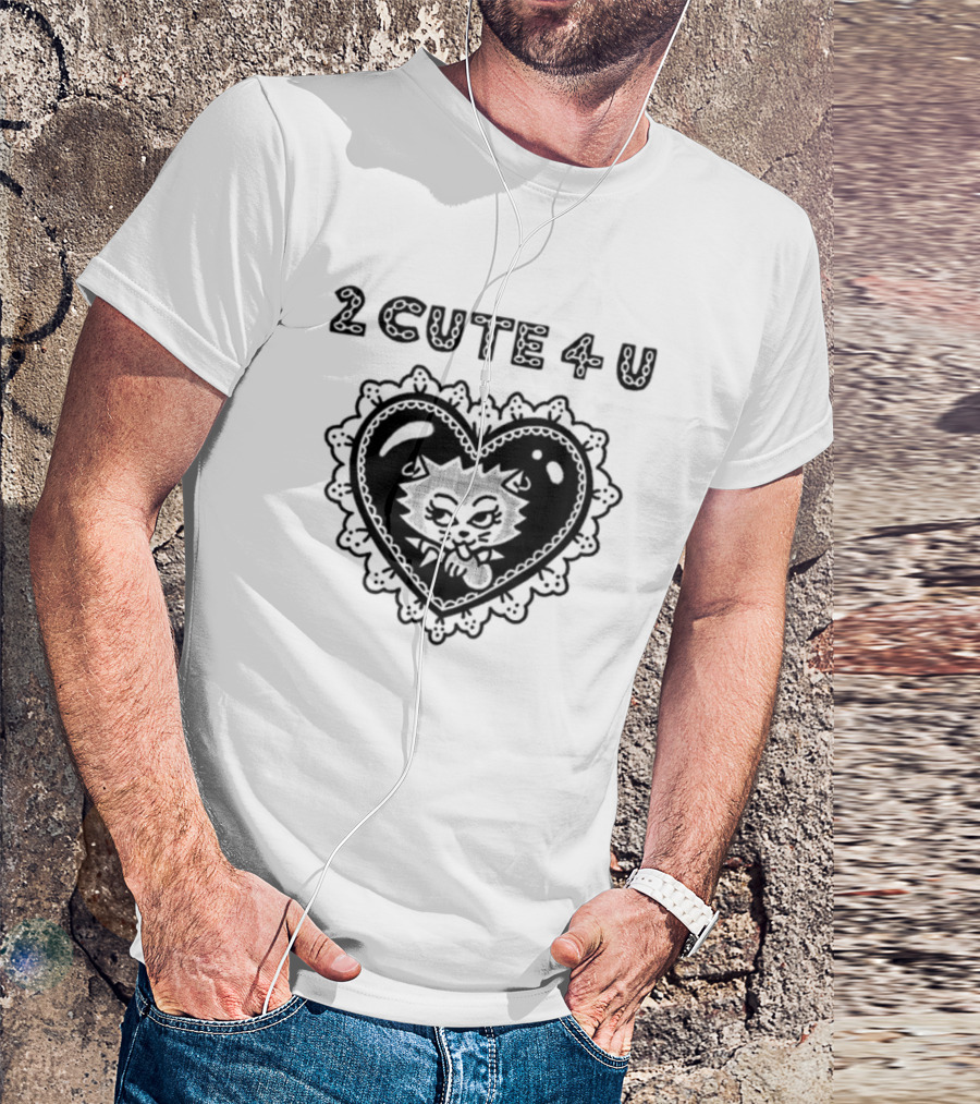2 Cute 4 U Heart Cat Lovers Aidabloom T-Shirt