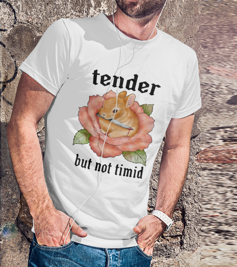 Bunny Tender But Not Timid Cute Rabbit With Knife In Rose T-Shirt