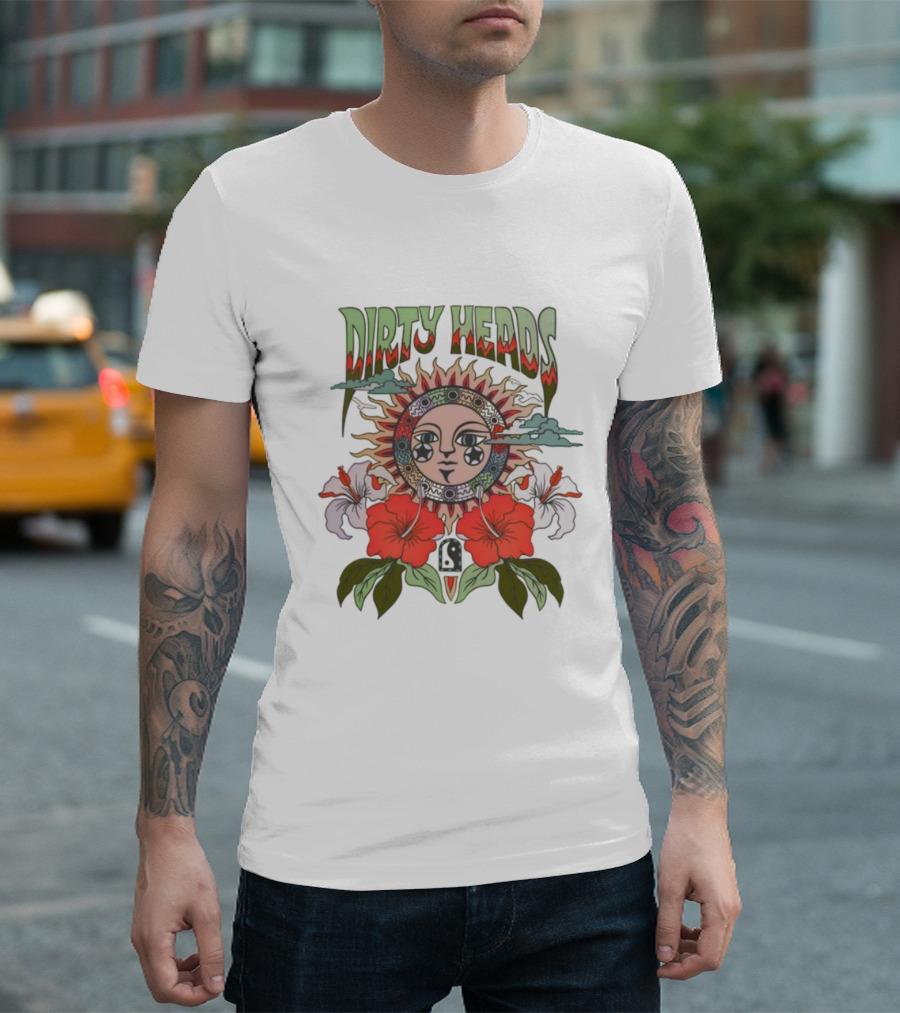 Dirty Heads Cali Sun Orange Sunflower And Hibiscus Design T-Shirt