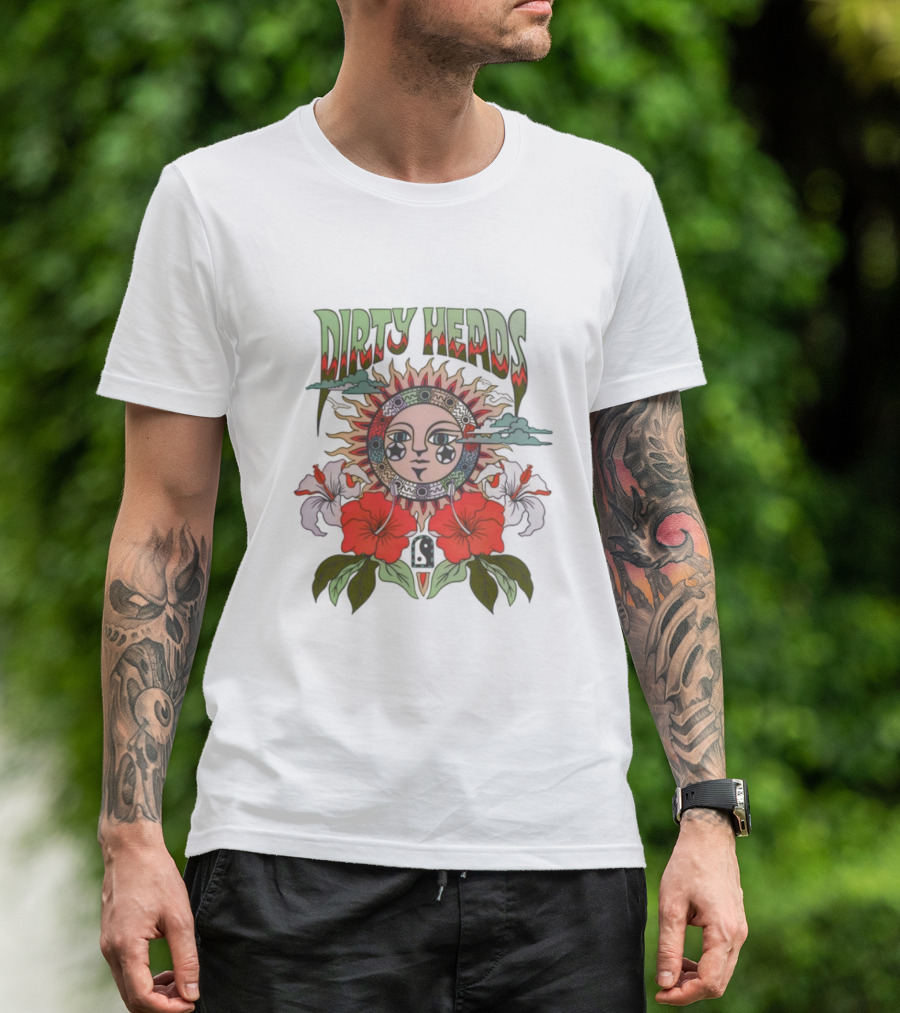 Dirty Heads Cali Sun Orange Sunflower And Hibiscus Design T-Shirt