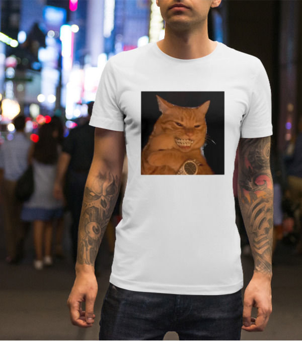 Cat Morgan Freebands Iced Out Gangsta Cat With Diamond Grill And Bling T-Shirt