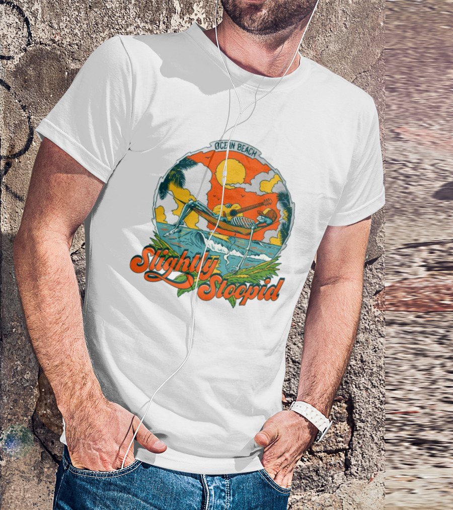 Slightly Stoopid Ocean Beach Skeleton Hammock Sun Guitar T-Shirt