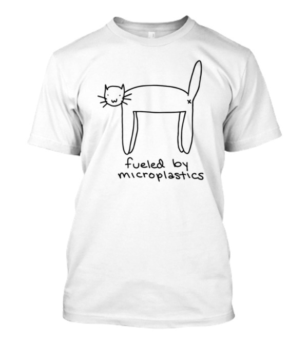 Fueled By Microplastics Cat Drawing Simple Outline Whimsical Humor T-Shirt