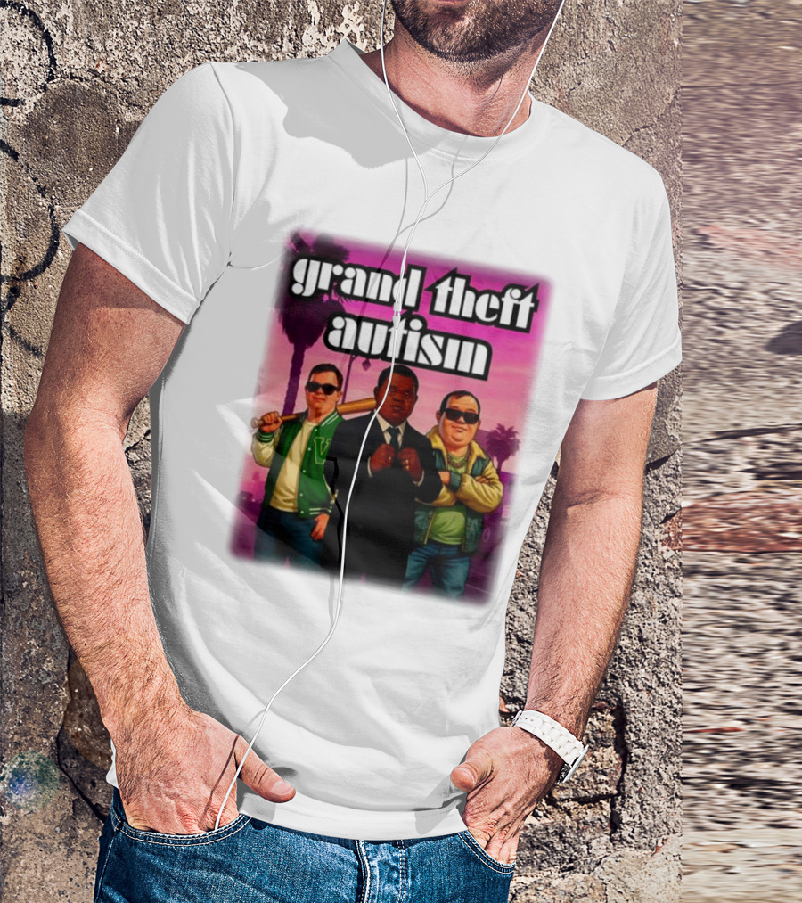 Grand Theft Autism Characters In Iconic Urban Setting T-Shirt