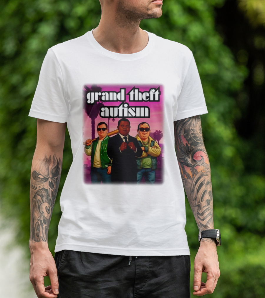 Grand Theft Autism Characters In Iconic Urban Setting T-Shirt