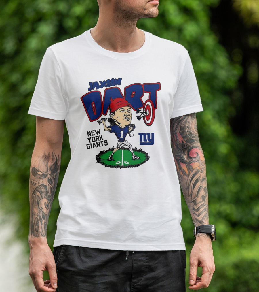 Jaxson Dart NY Giants NFL Caricature Player Number 1 T-Shirt