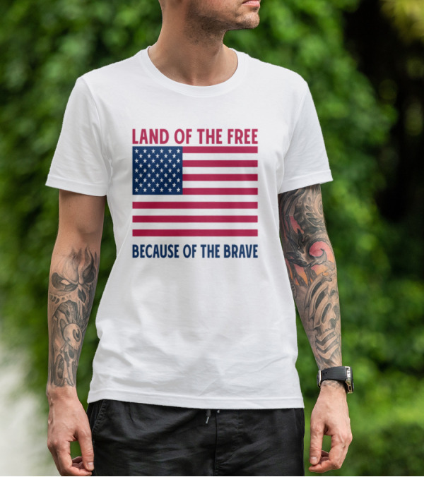 Land Of The Free Because Of The Brave American Flag Tribute T-Shirt