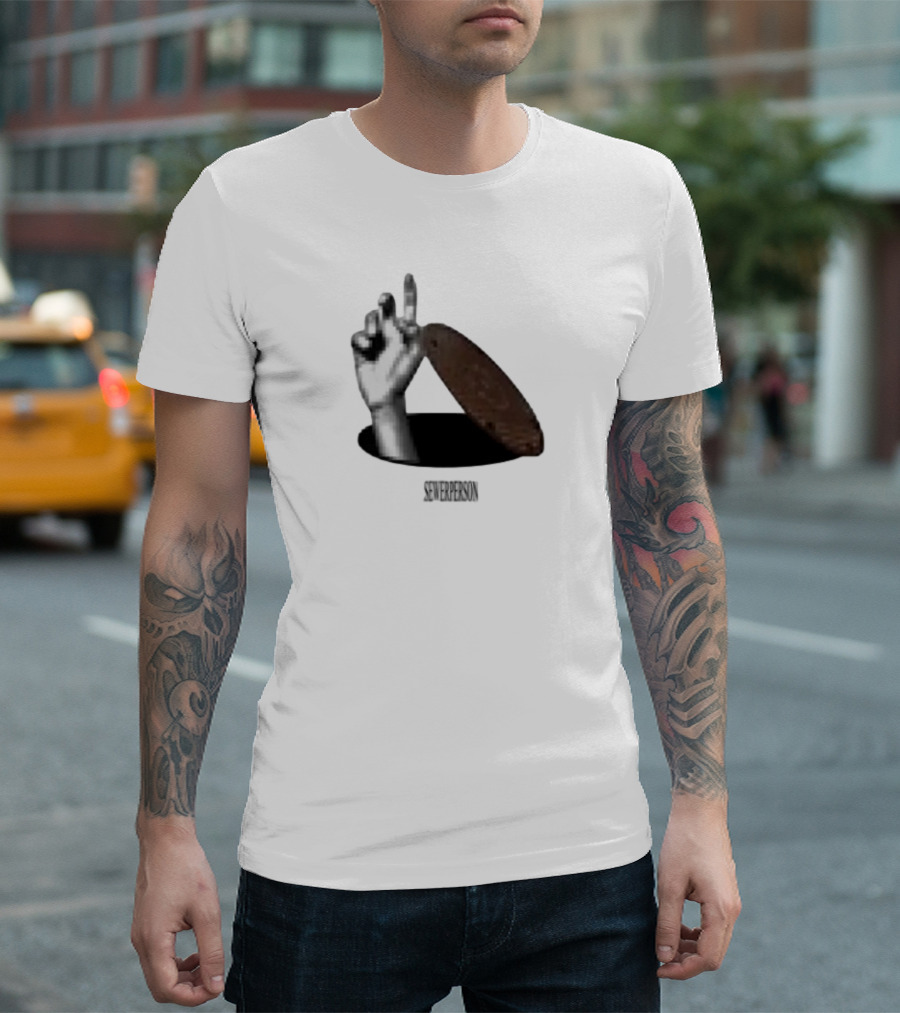 Severperson Low Res Sewer Manhole Lid And Hand Gesture T-Shirt