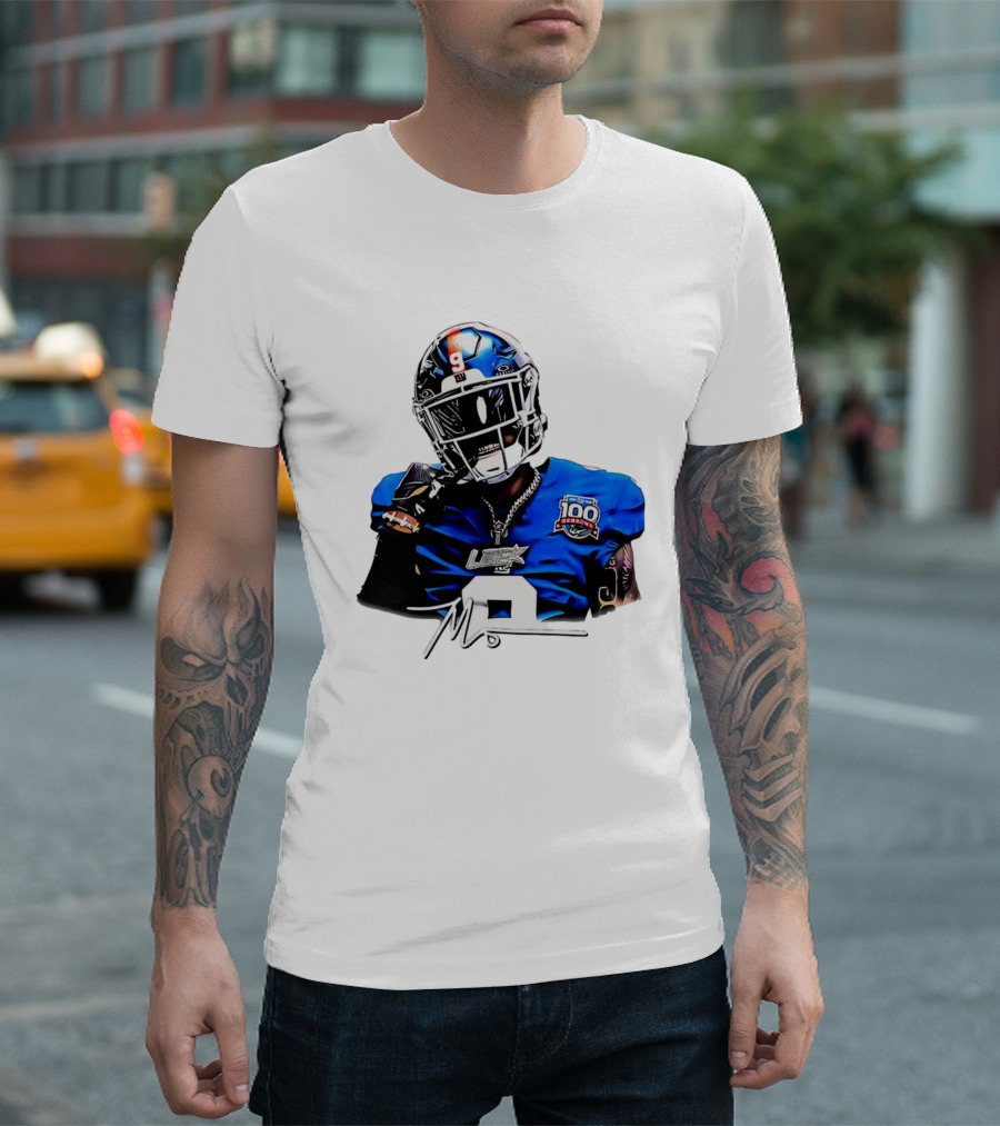 Malik Nabers New York Giants Football Rookie Signature 100th Season LSHOF T-Shirt