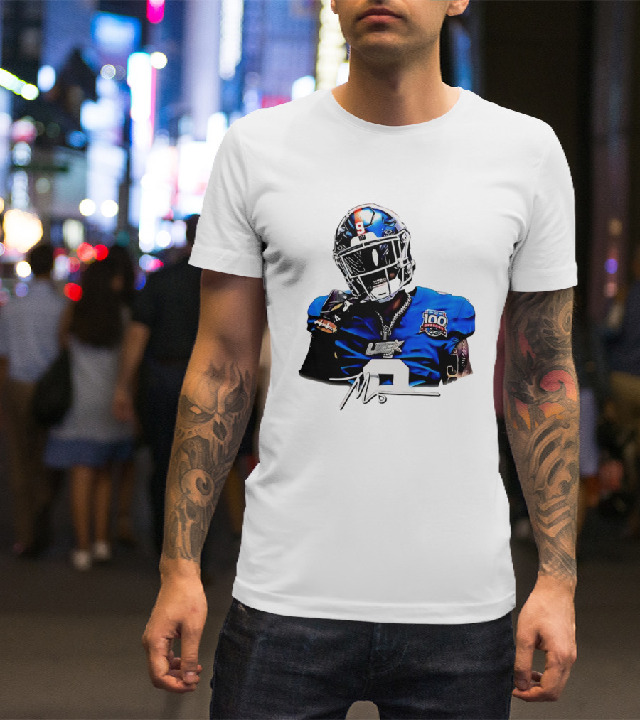 Malik Nabers New York Giants Football Rookie Signature 100th Season LSHOF T-Shirt