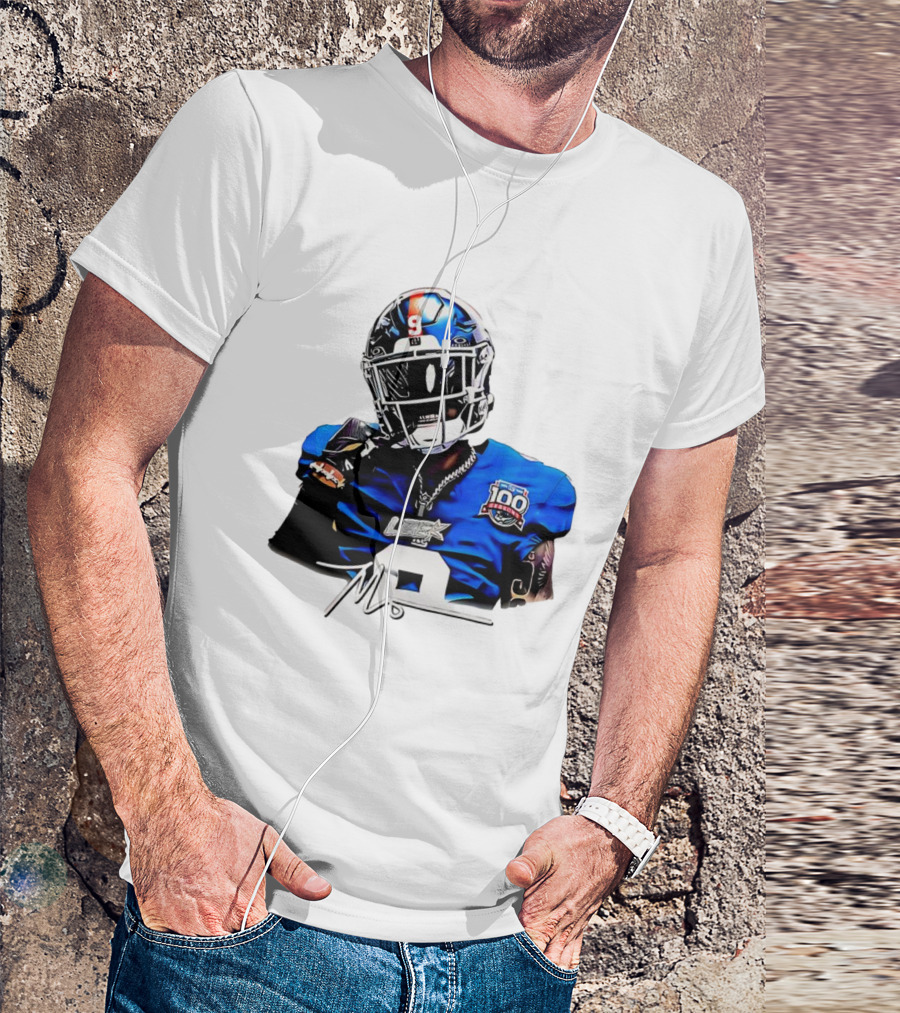 Malik Nabers New York Giants Football Rookie Signature 100th Season LSHOF T-Shirt