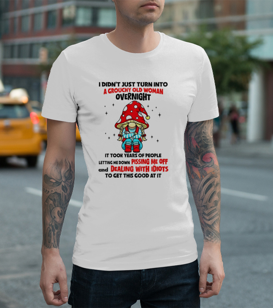 Grouchy Old Woman Funny Gnome Dealing With Idiots T-Shirt