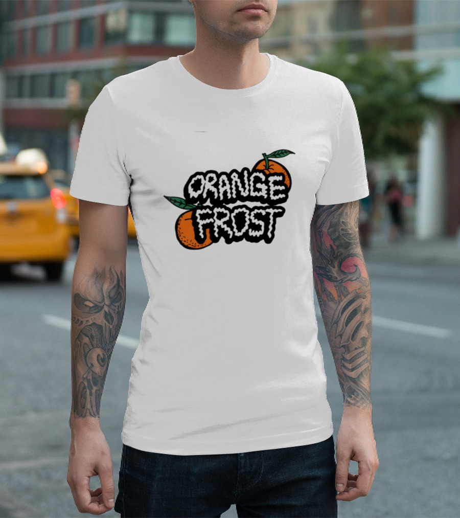 Orange Frost Citrus Design With Green Leaf Elements T-Shirt