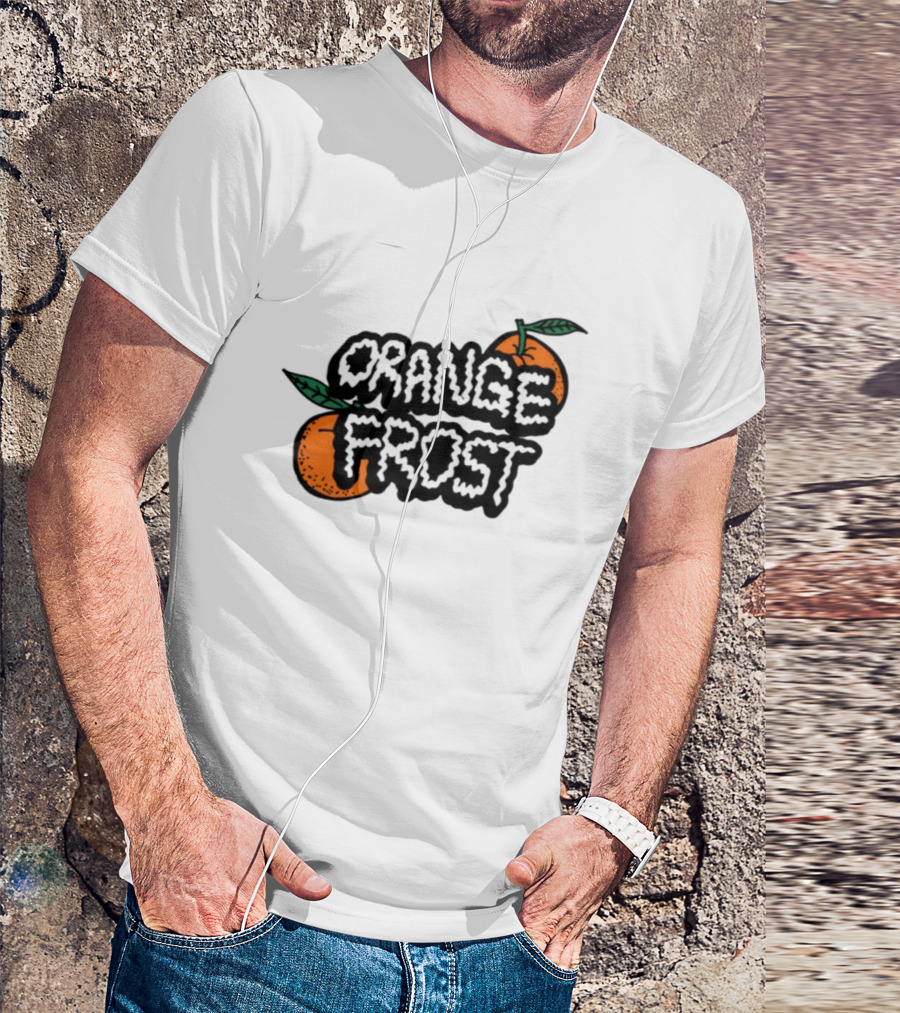 Orange Frost Citrus Design With Green Leaf Elements T-Shirt