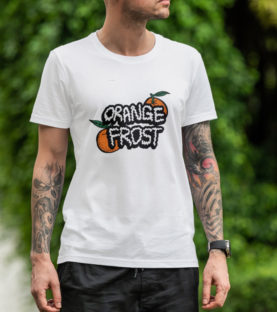 Orange Frost Citrus Design With Green Leaf Elements T-Shirt