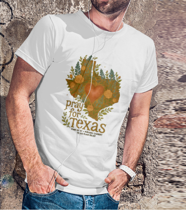 Pray For Texas Flood Relief Heart And Floral Pattern T-Shirt