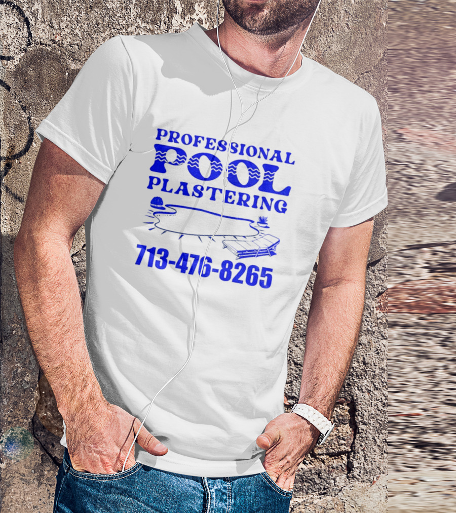 PROFESSIONAL POOL PLASTERING 713-476-8265 POOL OUTLINE COCKTAIL AND PALM TREE ICONS T-Shirt