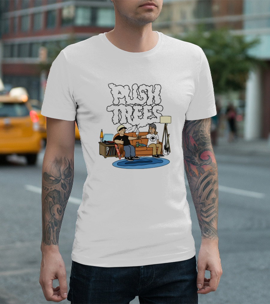 Push Trees Smoking Vibes Puff Puff Pass Couch Session Retro Lamp Lava Skate Record Guitar T-Shirt