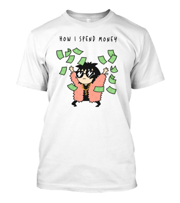 Sarah Andersen How I Spend Money Comic Character Pink Coat Dollar Bills Falling T-Shirt