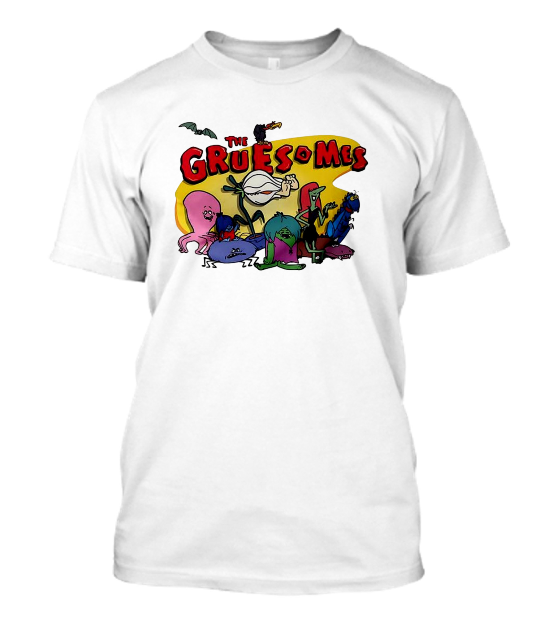 The Gruesomes Cartoon Characters With Bat And Vulture T-Shirt