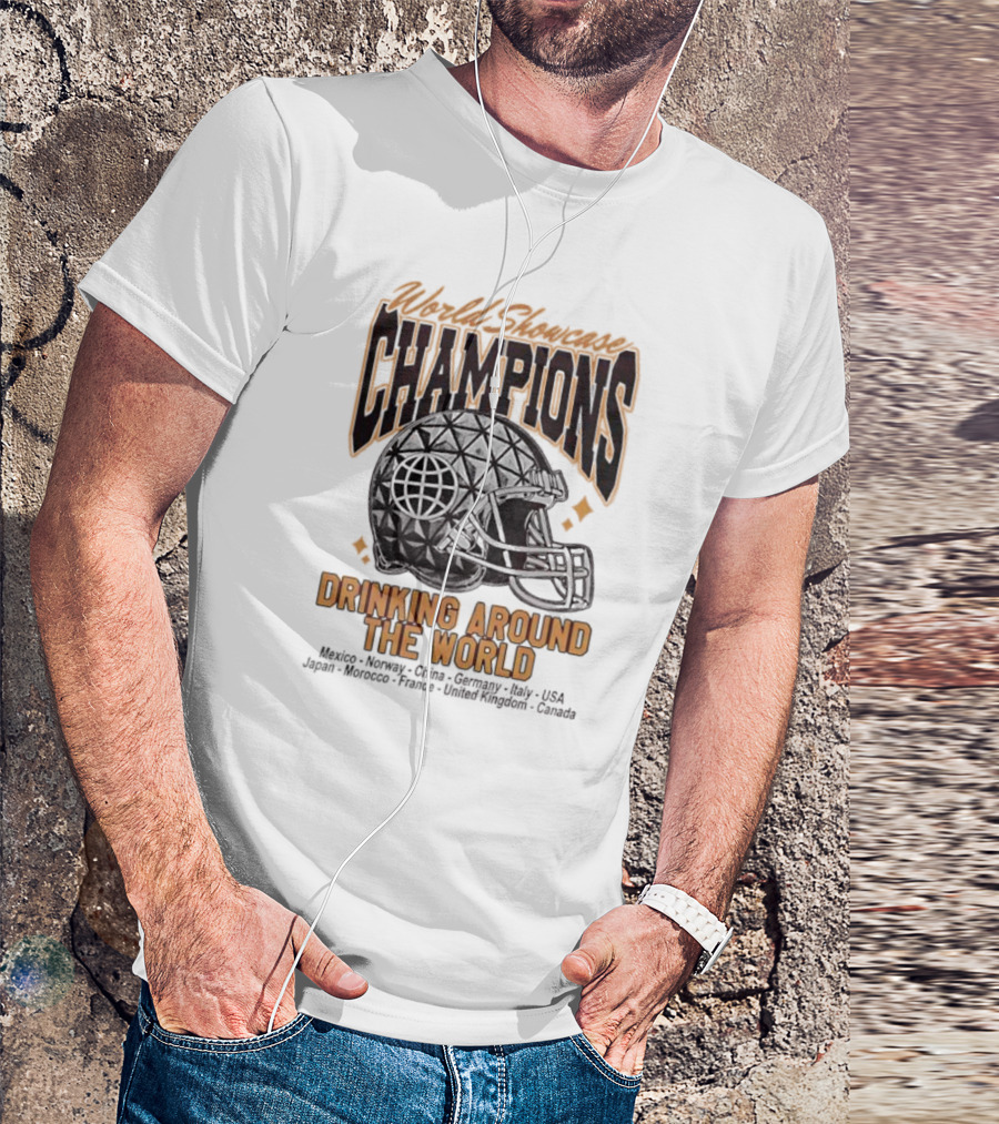 World Showcase Champions Drinking Around The World Helmet USA Canada Spaceship Earth T-Shirt