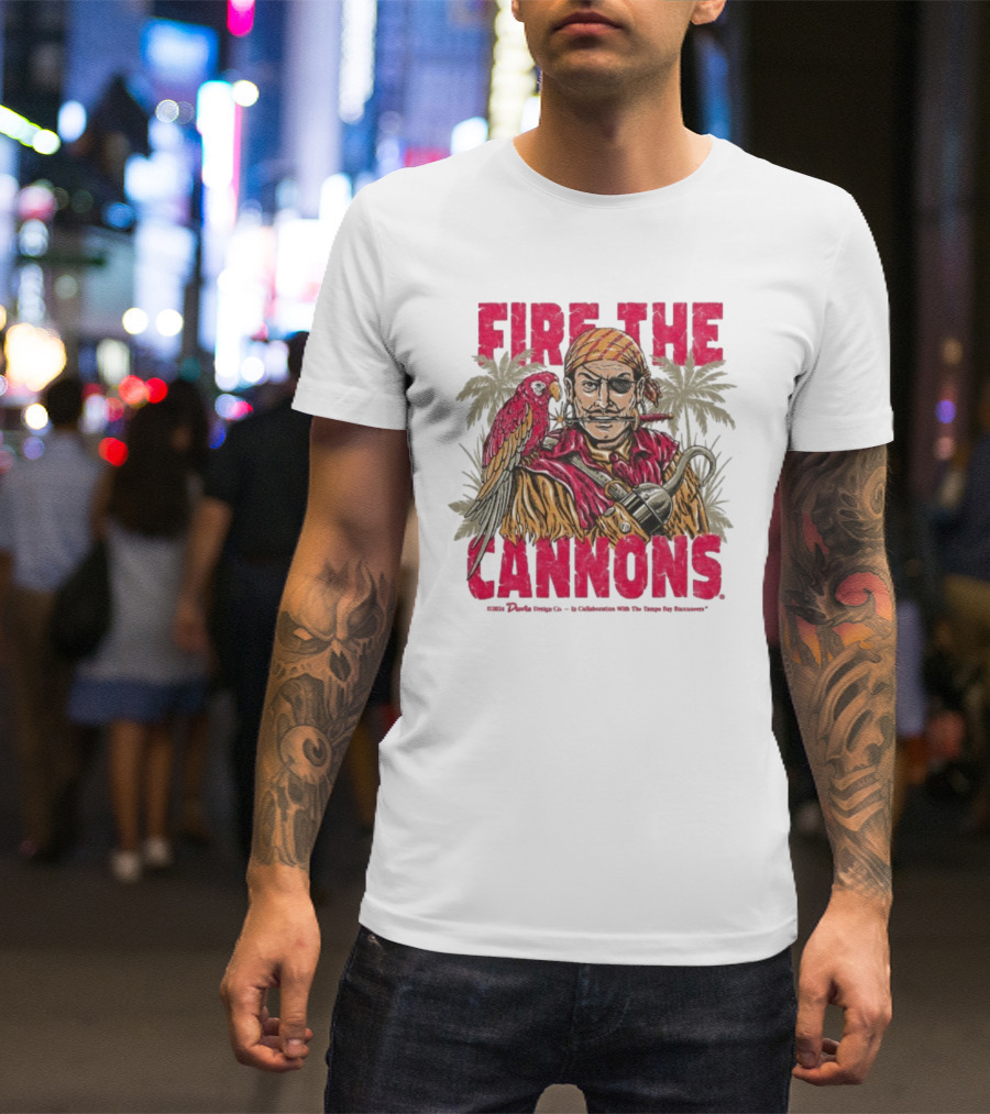 Fire The Cannons Buccaneers Pirate Parrot Palm Trees T-Shirt